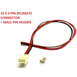 10PCS X 3 PIN POLARIZED WIRED RELIMATE CONNECTOR w MALE PIN 2.54mm PITCH 