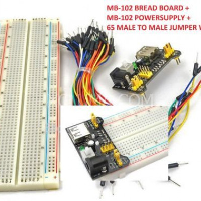 65 Pcs MALE TO MALE JUMPER WIRES+MB102 BREADBOARD 830P+MB102 POWER SUPPLY 