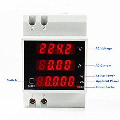 AC 200V to 450V AC 100Amp Digital AC Voltmeter Ammeter Power Meter apprent Meter Power Factor 5 in 1 DIN Rail Single Three Phase AC 200V to 450V AC 100Amp Digital AC Voltmeter Ammeter Power Meter apprent Meter Power Factor 5 in 1 DIN Rail Single Three Phase