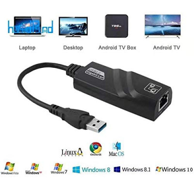 USB 3.0 to Ethernet Adapter, Foldable USB 3.0 to 10/100/1000 Gigabit RJ45 Network LAN Adapter, Support Windows, Linux & Mac
