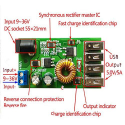 DC-DC Power Supply Module 24V/12V to 5V 5A Converter 4 USB Fast Charging DC-DC Power Supply Module 24V/12V to 5V 5A Converter 4 USB Fast Charging