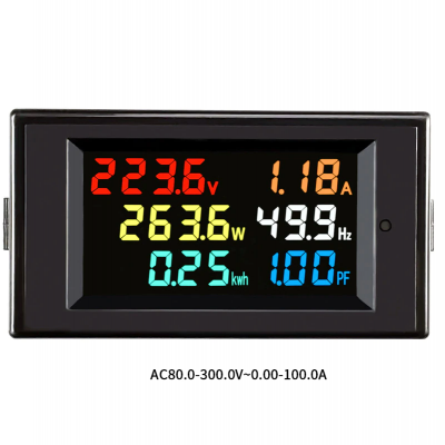 6 in 1 Energy Meter, 80V-300V AC 100A Power Meter Voltage Current Power Factor Active KWH