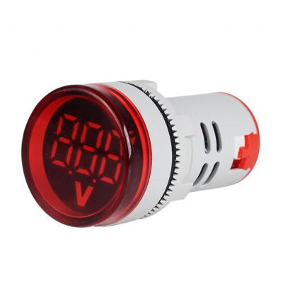 Round LED Mini Digital Display AC 220V 22mm round Voltmeter  Range 60V to 500V- Red