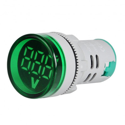 Round LED Mini Digital Display AC 220V 22mm round Voltmeter  Range 60V to 500V- Green