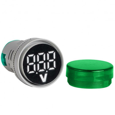 Round LED Mini Digital Display AC 220V 22mm round Voltmeter  Range 60V to 500V- Green