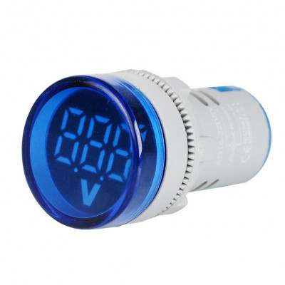 Round LED Mini Digital Display AC 220V 22mm round Voltmeter  Range 60V to 500V- Blue