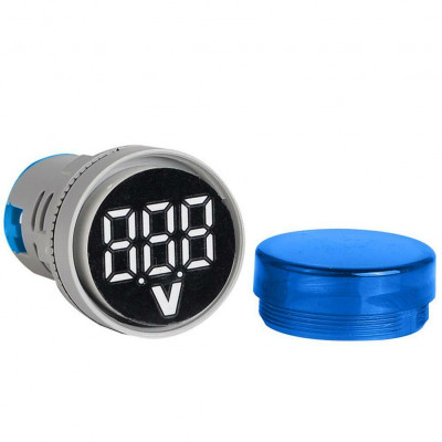 Round LED Mini Digital Display AC 220V 22mm round Voltmeter  Range 60V to 500V- Blue