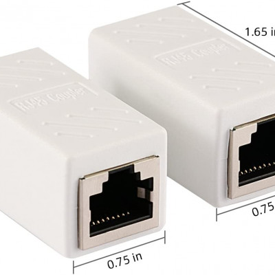 Ethernet RJ45 Adapter - Shielded in-Line Coupler for Cat7/Cat6/Cat5e/cat5 Ethernet Cable Extender Connector - Female to Female, White