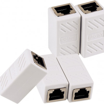 Ethernet RJ45 Adapter - Shielded in-Line Coupler for Cat7/Cat6/Cat5e/cat5 Ethernet Cable Extender Connector - Female to Female, White