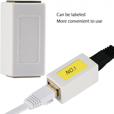 Ethernet RJ45 Adapter - Shielded in-Line Coupler for Cat7/Cat6/Cat5e/cat5 Ethernet Cable Extender Connector - Female to Female, White