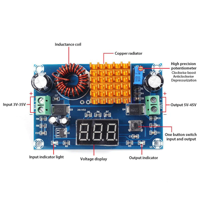 XH-M411 DC-DC Step Up Module DC 3V-35V to DC 5V-45V Boost Module 5A Power Adjustable 