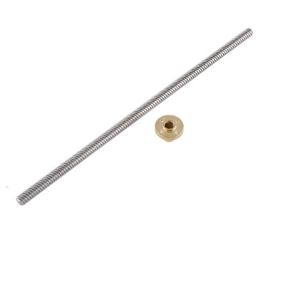 T8 Lead Screw OD 8mm Pitch 2mm Lead 2mm/8mm 500mm With Brass Nut For Reprap 3D Printer