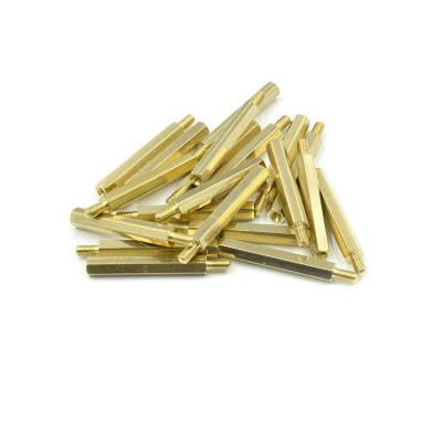 M3 x 30mm + 6mm Male to Female Thread Brass Hexagon Hex Standoff Spacer Pillars - (10 Pcs)