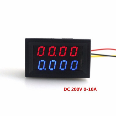 Digital 4 Bit DC 200V 0-10A Voltmeter Ammeter Panel Red Blue LED Dual Display 