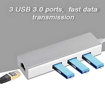 Type C RJ45, USB 3.0 HUB Type C to RJ45 Ethernet Gigabit LAN with 3 Ports USB Adapter for Mac MacBook and Other(Metal Silver)