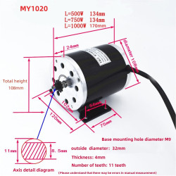 MY1020 DC 24V 500W Brushed Motor For Electric Bike, Tricycle , Electric Scooter DIY Modifications
