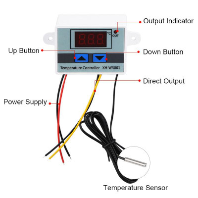 xh-w3001 temperature controller w3001 Incubator Thermostat Control Probe, Incubator Temperature Controller (220V AC Input Voltage)