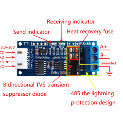 TTL to RS485 Power Supply Converter Board 3.3V 5V Hardware Auto Control Module