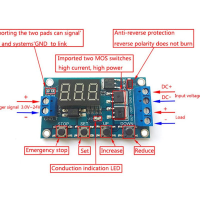 DC 5V-30V Dual MOS Controller Delay Timer with LED Digital