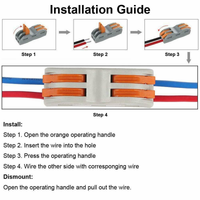 2 Pole Wire Connector Terminal Block with Spring Lock Lever 2 in 2 out