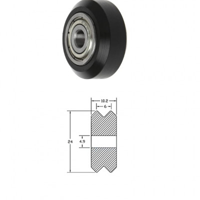 POM Flat passive model round pulley Outer Dia: 23.89mm Thickness:11mm Inside Dia: 5mm Bearing type: 625zz