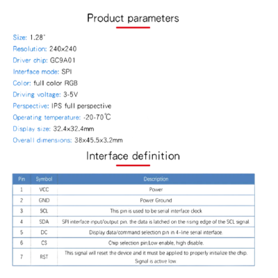 1.28 inch round screen TFT module 240x240 HD IPS full