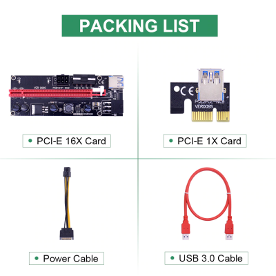 VER009S PCI Express PCIE 1X to 16X Extender 1M 0.6M USB 3.0 Cable SATA to 6Pin Power for Video Card