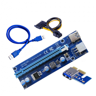 VER006C PCI-E Riser Card PCI Express PCIE 1X to 16X Extender Adapter USB 3.0 Cable SATA 6Pin Power for Mining 